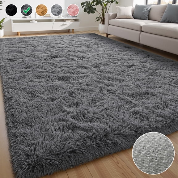Lalado 5ft x 7ft Area Rug, Soft Fluffy Indoor Shag Area Rugs for Living Room Bedroom Decor Carpet, Dark Gray