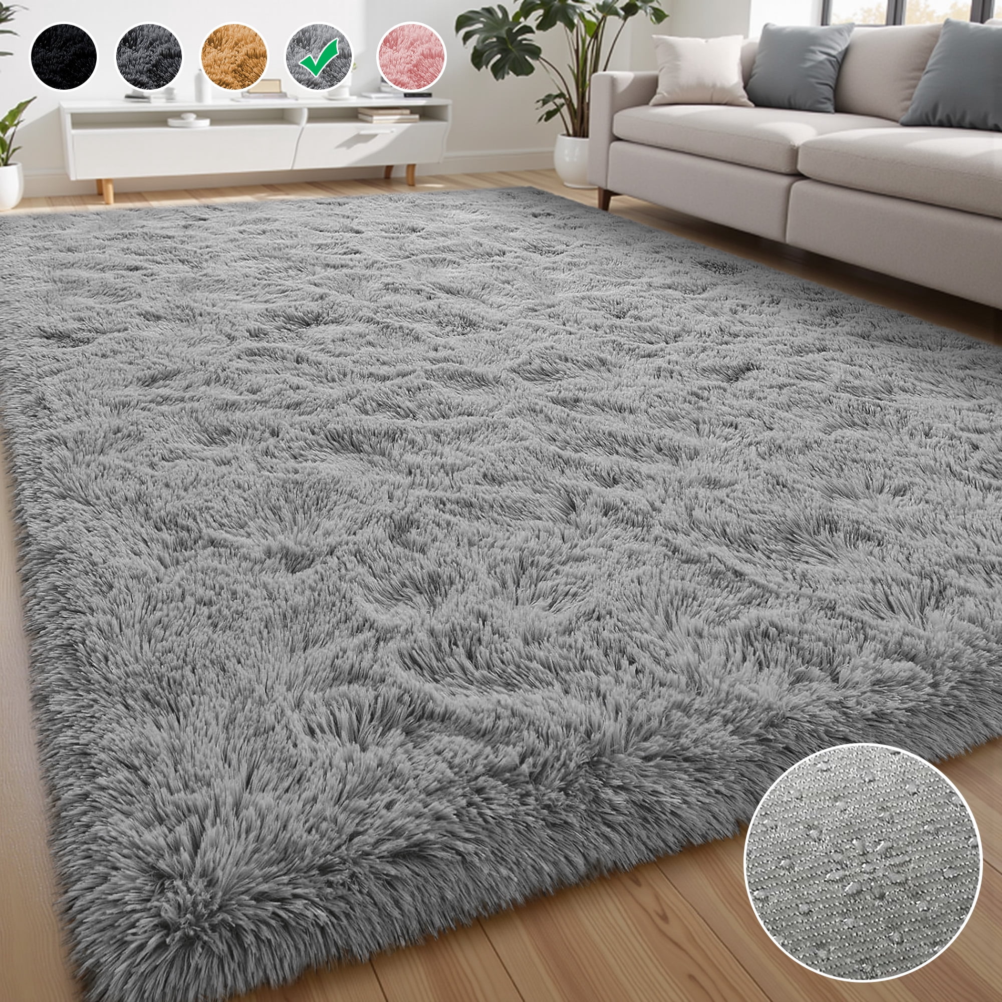 Lalado 5ft x 7ft Area Rug, Soft Fluffy Indoor Shag Area Rugs for Living Room Bedroom Decor Carpet, Light Gray