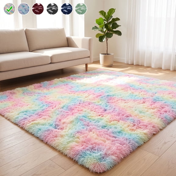 Lalado 8ft x 10ft Shag Area Rug, Soft Fluffy Indoor Tie-Dye Area Rugs for Living Room Bedroom Decor Carpet, Rainbow Pink