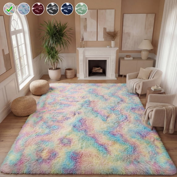 Lalado 8ft x 10ft Shag Area Rug, Soft Fluffy Indoor Tie-Dye Area Rugs for Living Room Bedroom Decor Carpet, Rainbow Pink