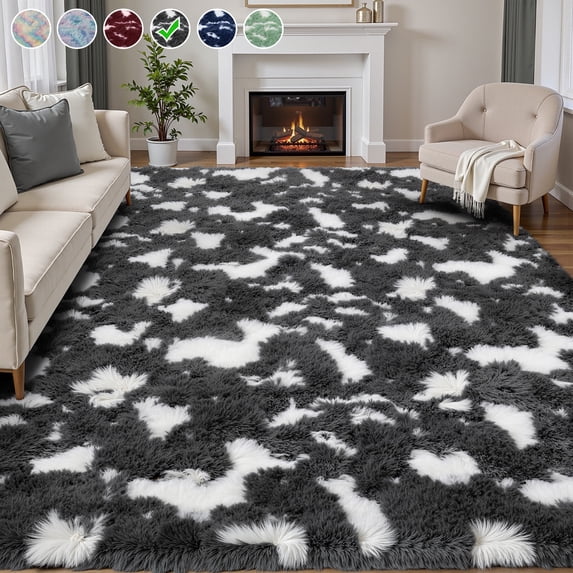 Lalado 8ft x 10ft Shag Area Rug, Soft Fluffy Indoor Tie-Dye Area Rugs for Living Room Bedroom Decor Carpet, Gray & White