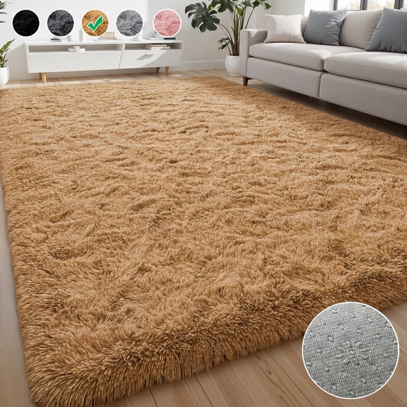 Lalado 9ft x 12ft Area Rug, Soft Fluffy Indoor Shag Area Rugs for Living Room Bedroom Decor Carpet, Camel/Brown