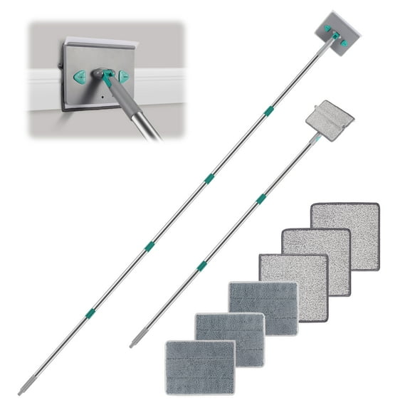 Lalafancy Baseboard Cleaner Tool with Long Handle Wall Mop with 6 Reusable Pads to Clean Wall, Window, Floor and Ceiling with Extension Poles