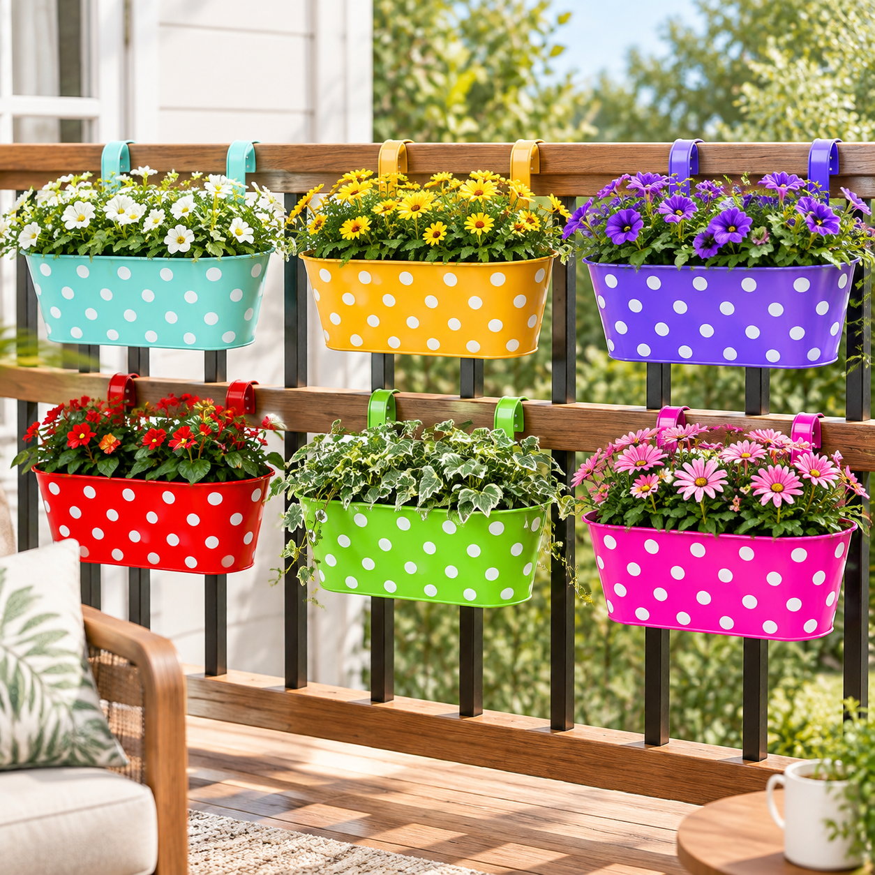 Metal Railing Topper Lalagreen Polka Dot Rail Planter (11.2 In 6 Pack) Metal Deck Fence ...