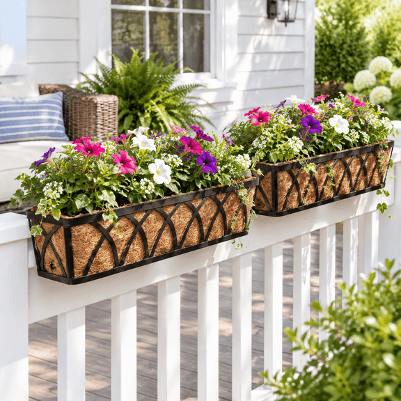 Lalagreen Wall Hanging Planters (2 Pack 30 Inch) Balcony Fence Planter With Coco Liner Metal Window Box Attach House Outdoor Flow