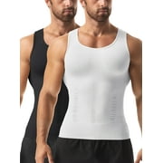LALAMELON 2 Pack Compression Shirts for Men Shapewear Vest Body Shaper Abs Abdomen Slim Tank Elastic Top Undershirt
