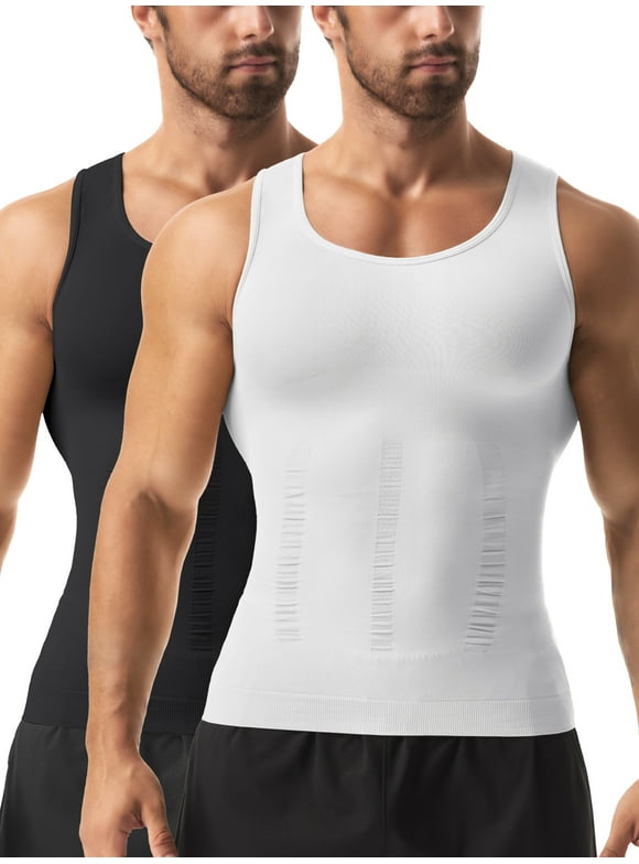 2 Pack Compression Shirts for Men Shapewear Vest Body Shaper Abs Abdomen Slim Tank Elastic Top Undershirt