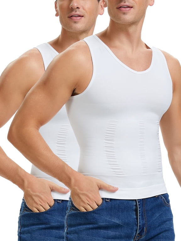2 Pack Mens Compression Shirt Vest Tummy Control Body Shaper V Neck Tank Top Abdomen Undershirts