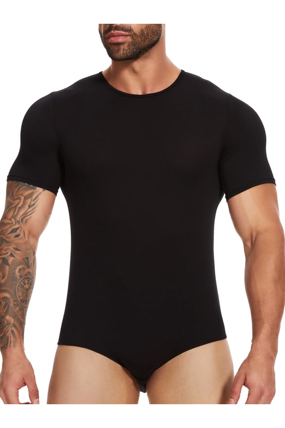 Men Short Sleeve Romper Pajama Bodysuit Rompers Crew Neck Sleepwear Tops One Piece Basic Onesie