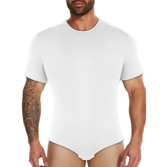 Lalamelon Men Short Sleeve Romper Pajama Bodysuit Rompers Crew Neck Sleepwear Tops One Piece Basic Onesie