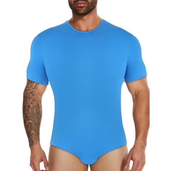 Lalamelon Men Short Sleeve Romper Pajama Bodysuit Rompers Crew Neck Sleepwear Tops One Piece Basic Onesie