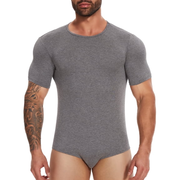 Lalamelon Men Short Sleeve Romper Pajama Bodysuit Rompers Crew Neck Sleepwear Tops One Piece Basic Onesie