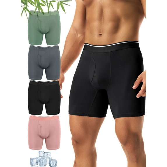 Lalamelon Mens Boxer Briefs 4 Pack Breathable Underwear for Men Bamboo Fiber Underwear with 3D Open Fly