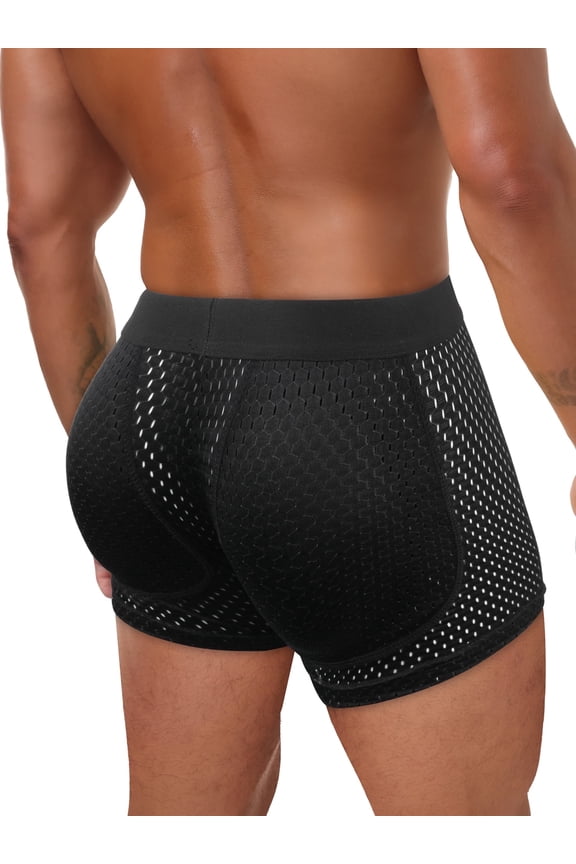 Mens Butt Padded Underwear Mens Mesh Shapewear Boxer Briefs with Butt Enhancing Pads