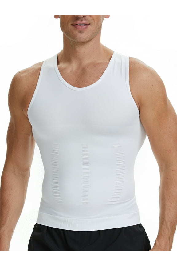 Mens Compression Shirt Tummy Control Body Shaper V Neck Base Layer Tank Top Abdomen Undershirts