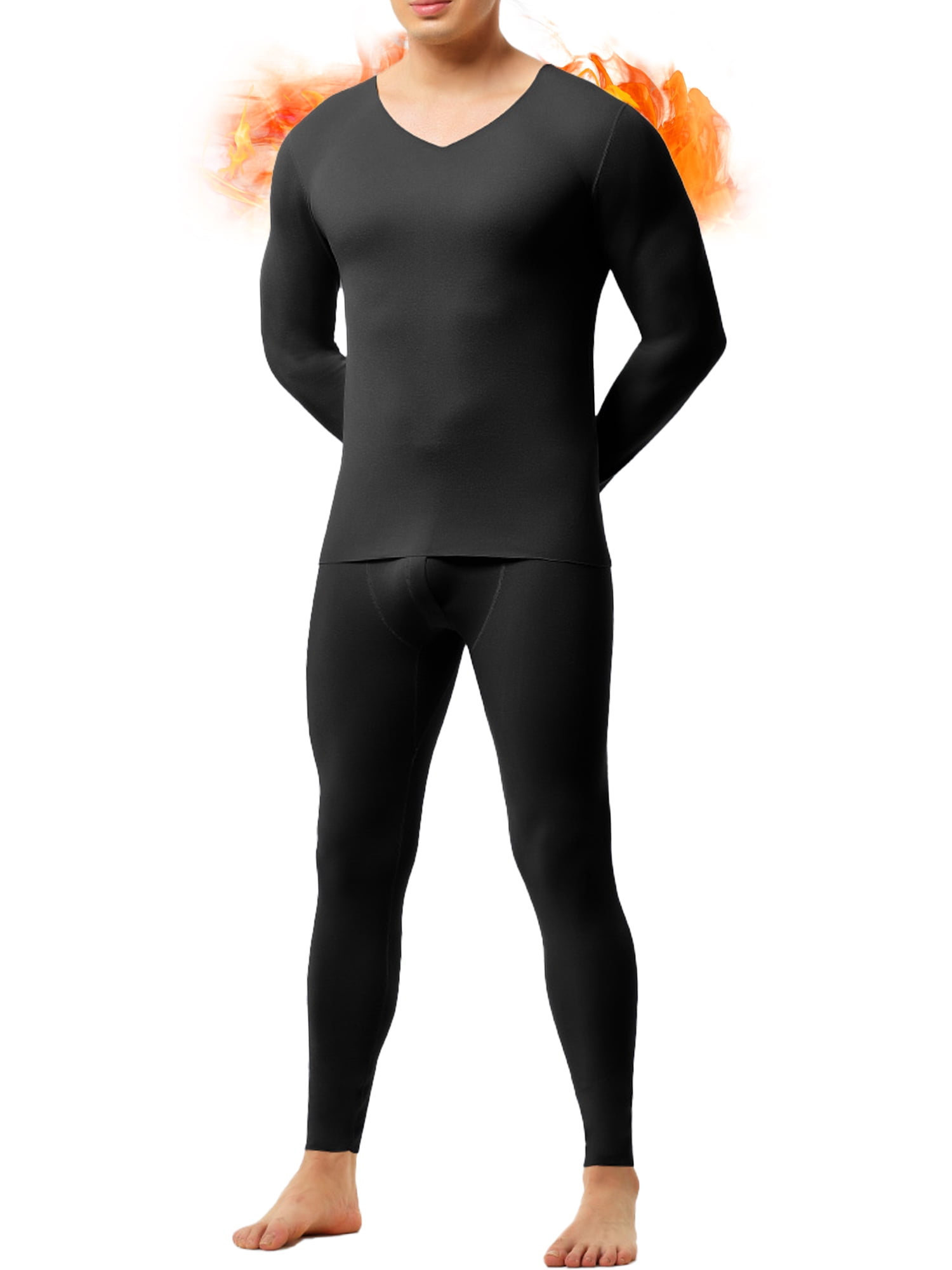 Lalamelon Mens Thermal Underwear Fleece Lined V Neck Long Johns Base Layer Shirts Pant for Cold Winter Weather
