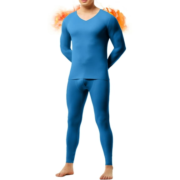 Lalamelon Mens Thermal Underwear Fleece Lined V Neck Long Johns Base Layer Shirts Pant for Cold Winter Weather