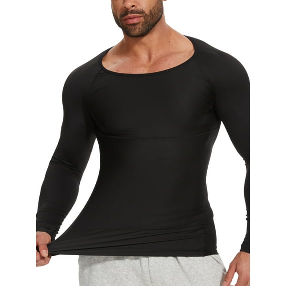 Lalamelon Tummy Control Shirts for Men Long Sleeve Slimming Undershirt Compression Shapewear