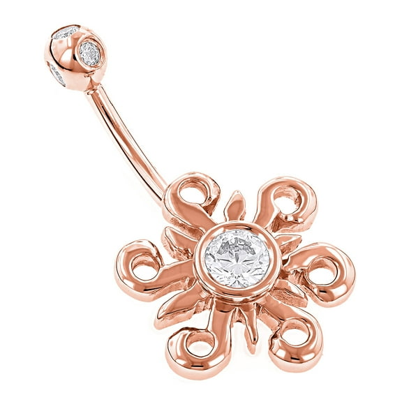 Laldies Belly Button Rings 14K Natural 0.7 Ctw Diamond Belly Sun Ring (Rose Gold)