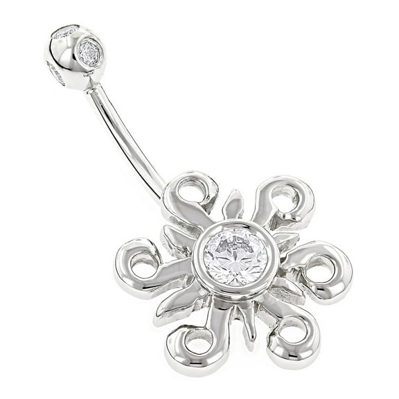 Laldies Belly Button Rings 14K Natural 0.7 Ctw Diamond Belly Sun Ring (White Gold)