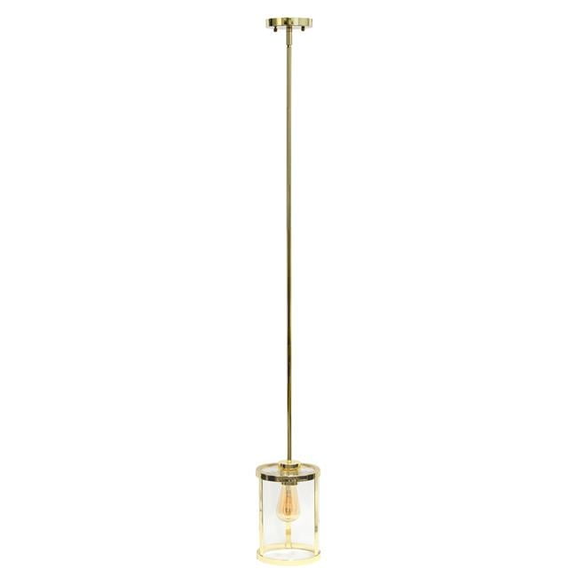 Elegant Farmhouse Gold Pendant with Cylindrical Clear Glass Shade