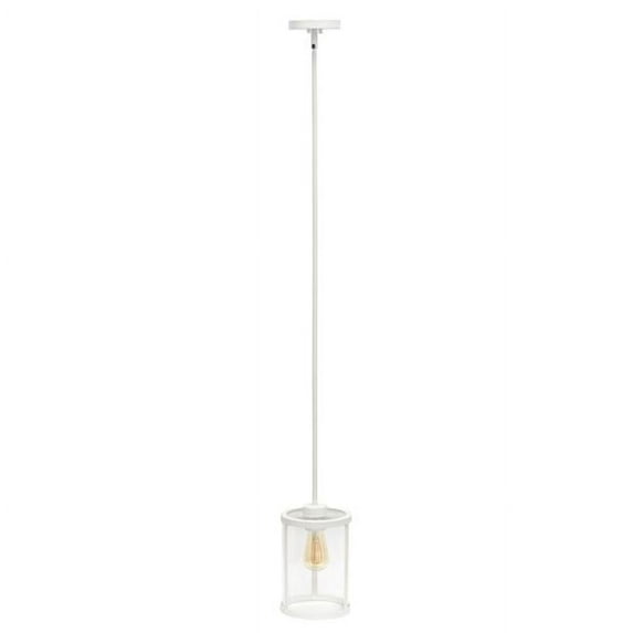 Lalia Home 1-Light 9.25in. Modern Farmhouse Adjustable Hanging Cylindrical Clear Glass Pendant Fixture with Metal Accents for Kitchen Island Foyer Dining Room Hallway Bedroom Living Room, Whit