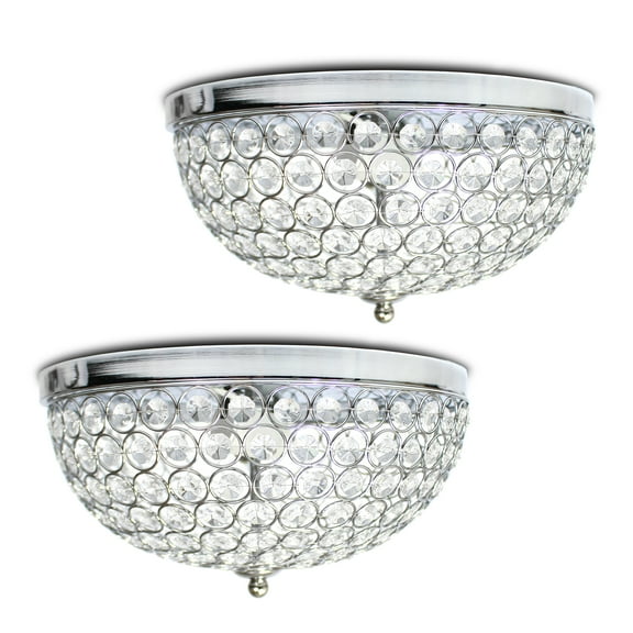 Lalia Home 13" 2-Pack Classix Crystal Glam Dome Shaped Flush Mount Ceiling Fixture Set, Chrome