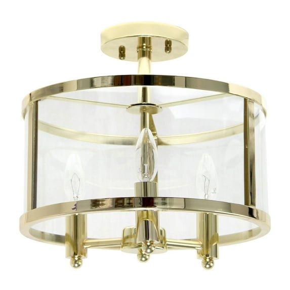 Lalia Home 13" Industrial Farmhouse 3-Light Glass & Metallic Accented Semi-Flush Mount, Gold