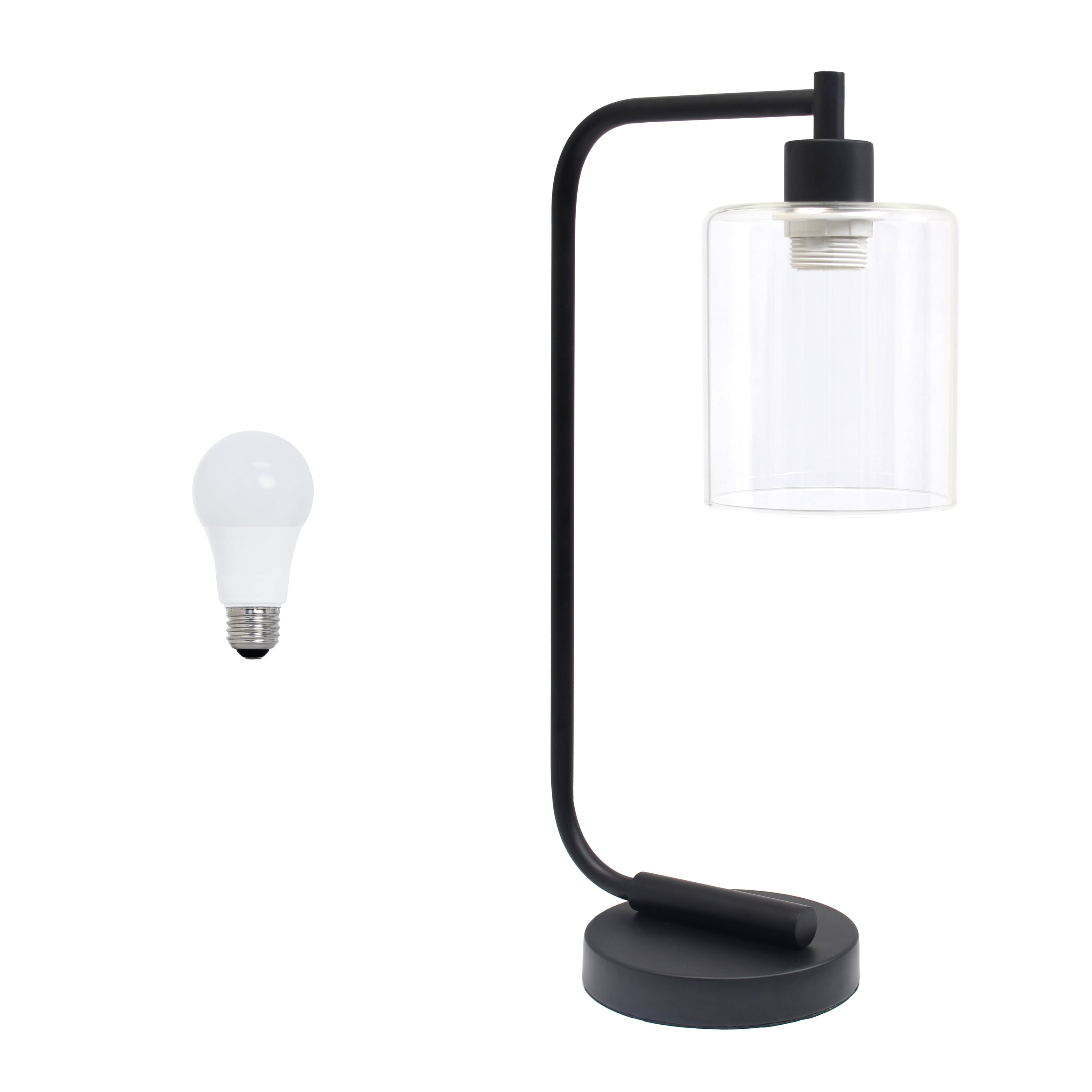 Lalia Home 18.8" Modern Iron Desk Lamp with Glass Shade, with LED Bulb, Black