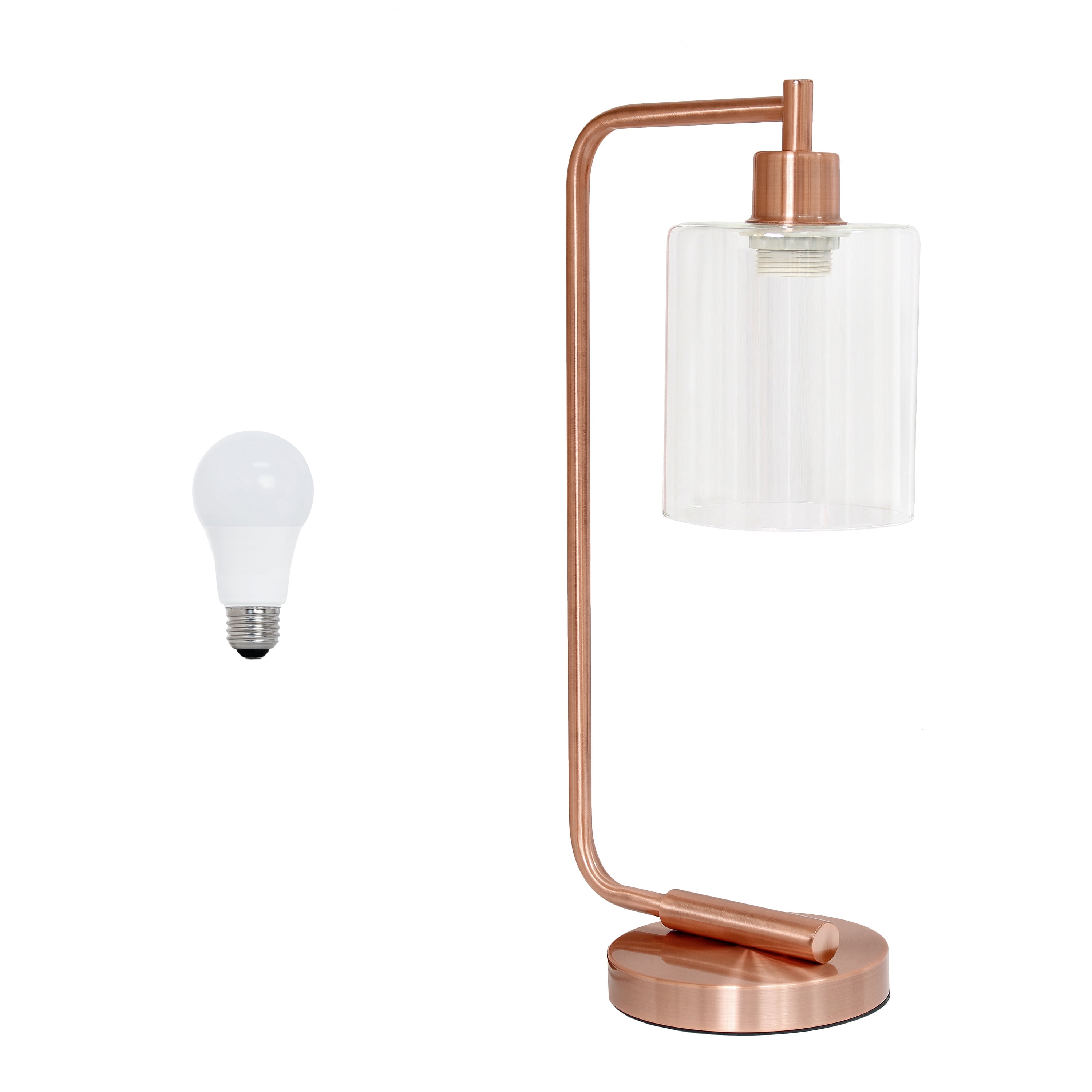 Lalia Home 18.8" Modern Iron Desk Lamp with Glass Shade, with LED Bulb, Rose Gold