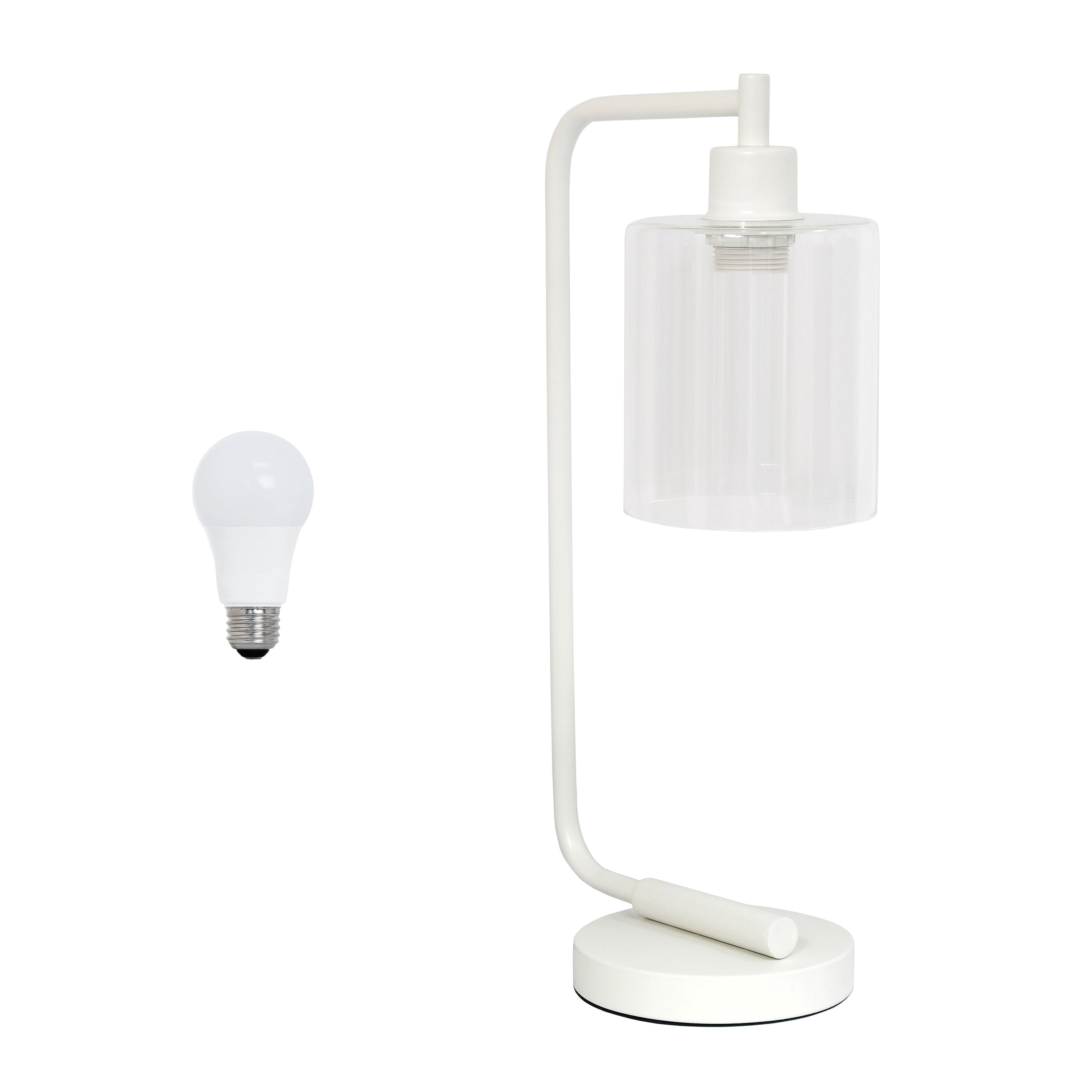 Lalia Home 18.8" Modern Iron Desk Lamp with Glass Shade, with LED Bulb, White
