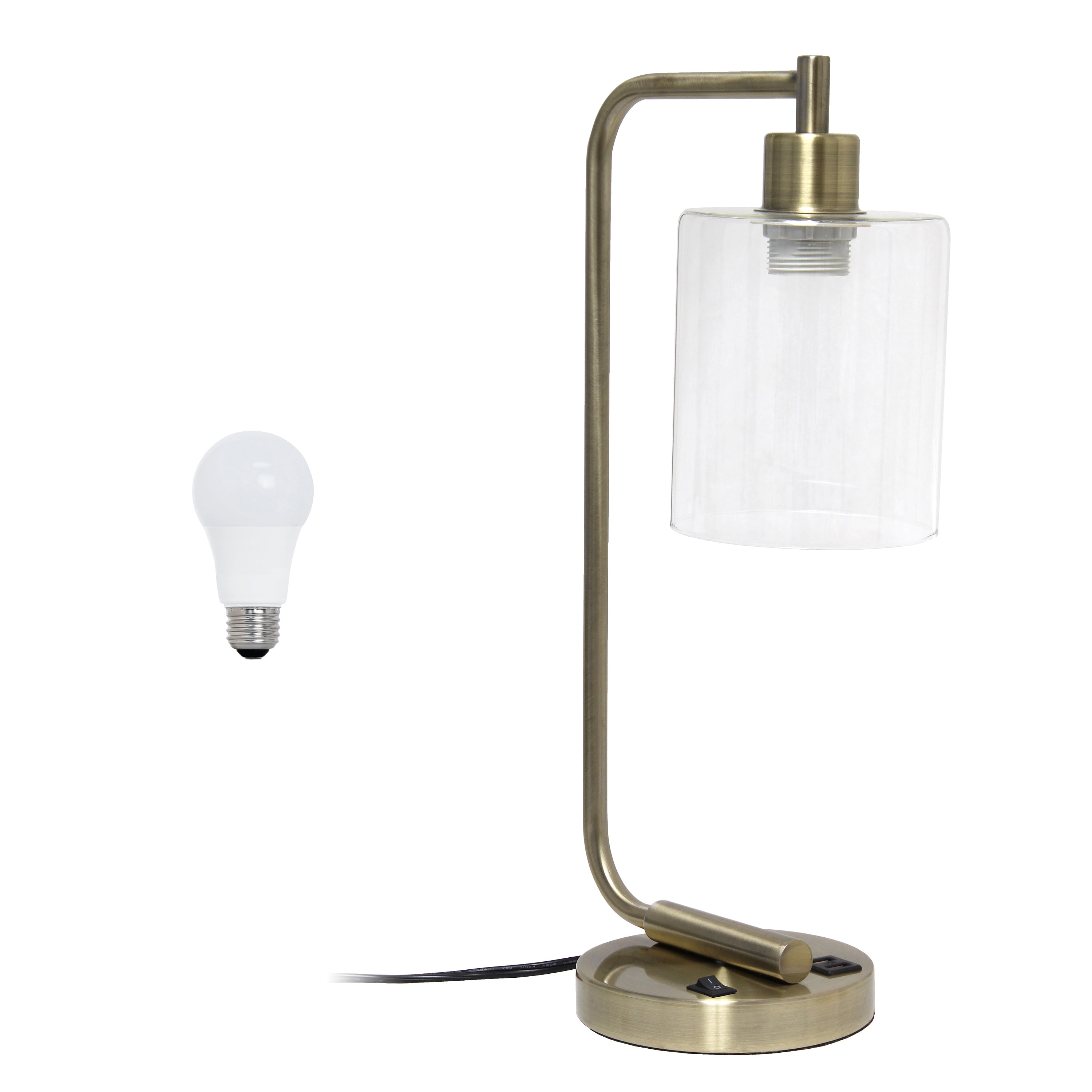 Lalia Home 18.8" Modern Iron Desk Lamp with USB Port and LED Bulb, Antique Brass