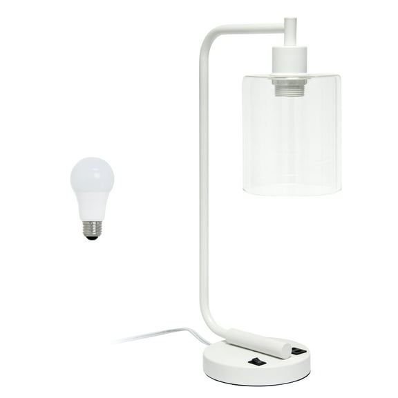 Lalia Home 18.8" Modern Iron Desk Lamp with USB Port and LED Bulb, White