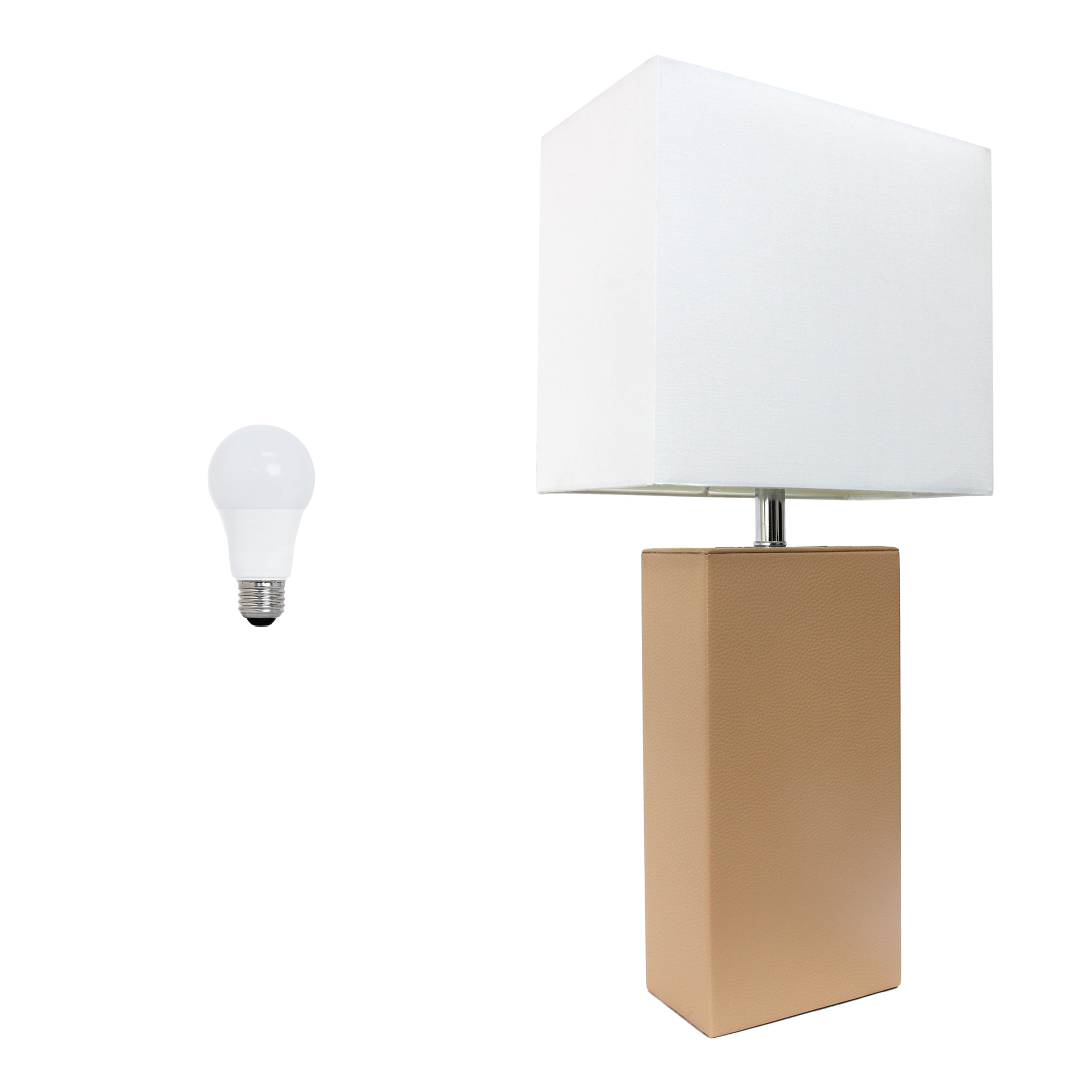 Lalia Home 21" Leather Modern Bedside Table Lamp with LED Bulb, Beige