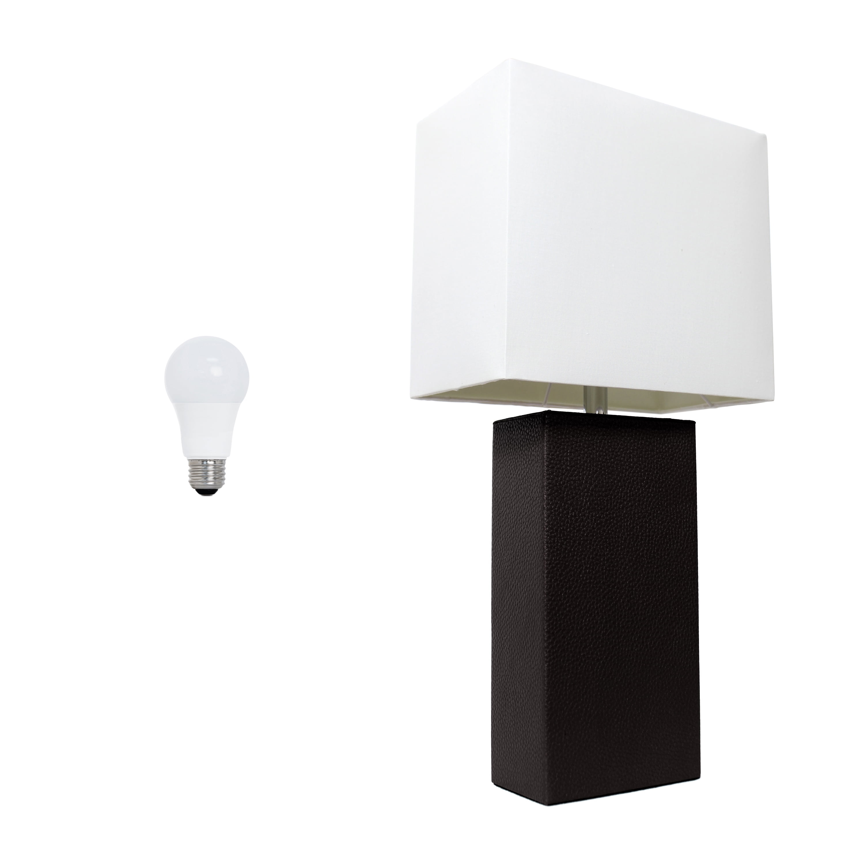 Lalia Home 21" Leather Modern Bedside Table Lamp with LED Bulb, Black