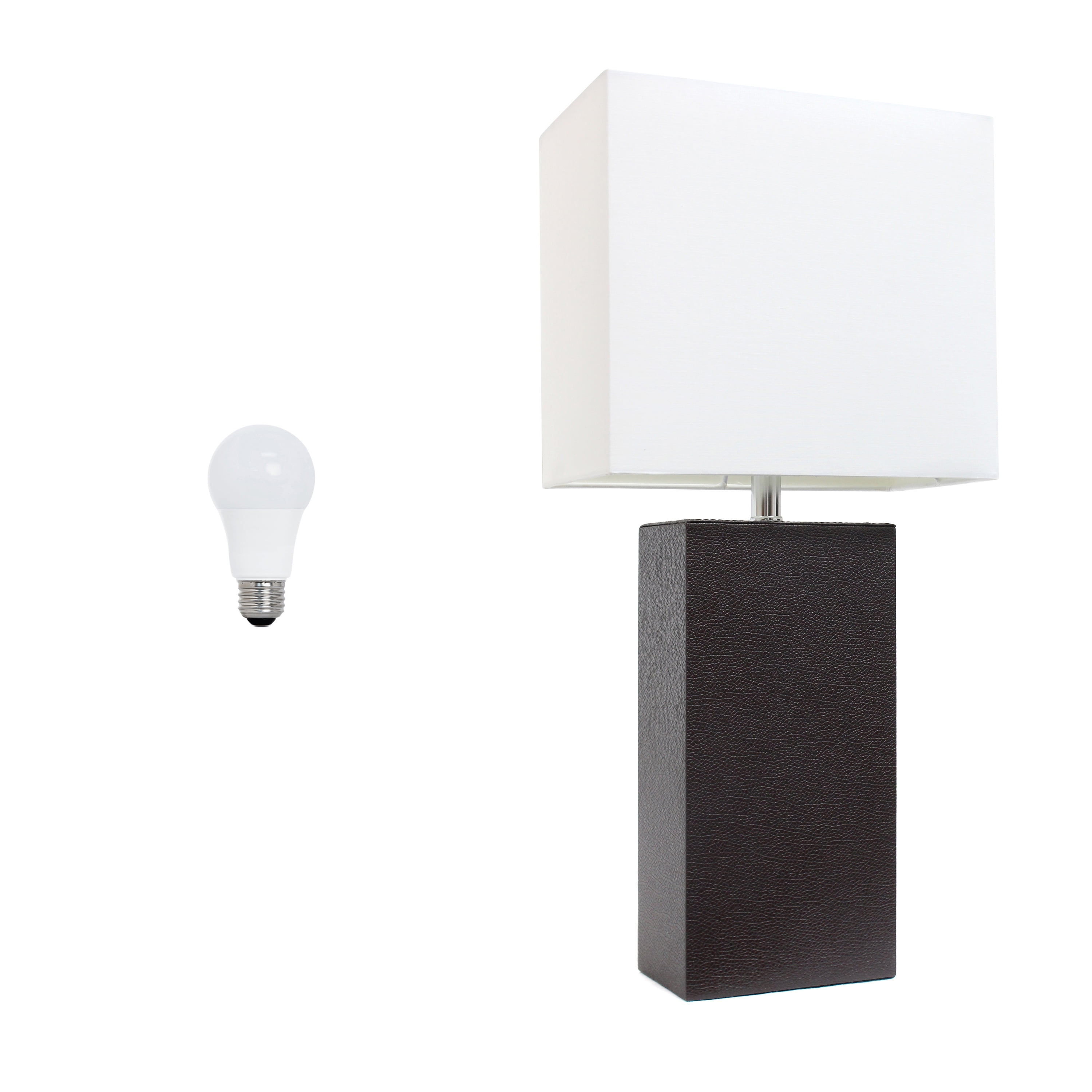 Lalia Home 21" Leather Modern Bedside Table Lamp with LED Bulb, Brown