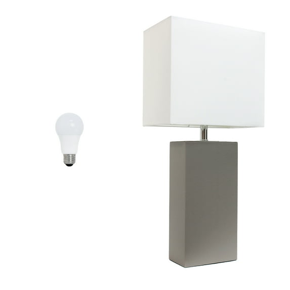 Lalia Home 21" Leather Modern Bedside Table Lamp with LED Bulb, Gray