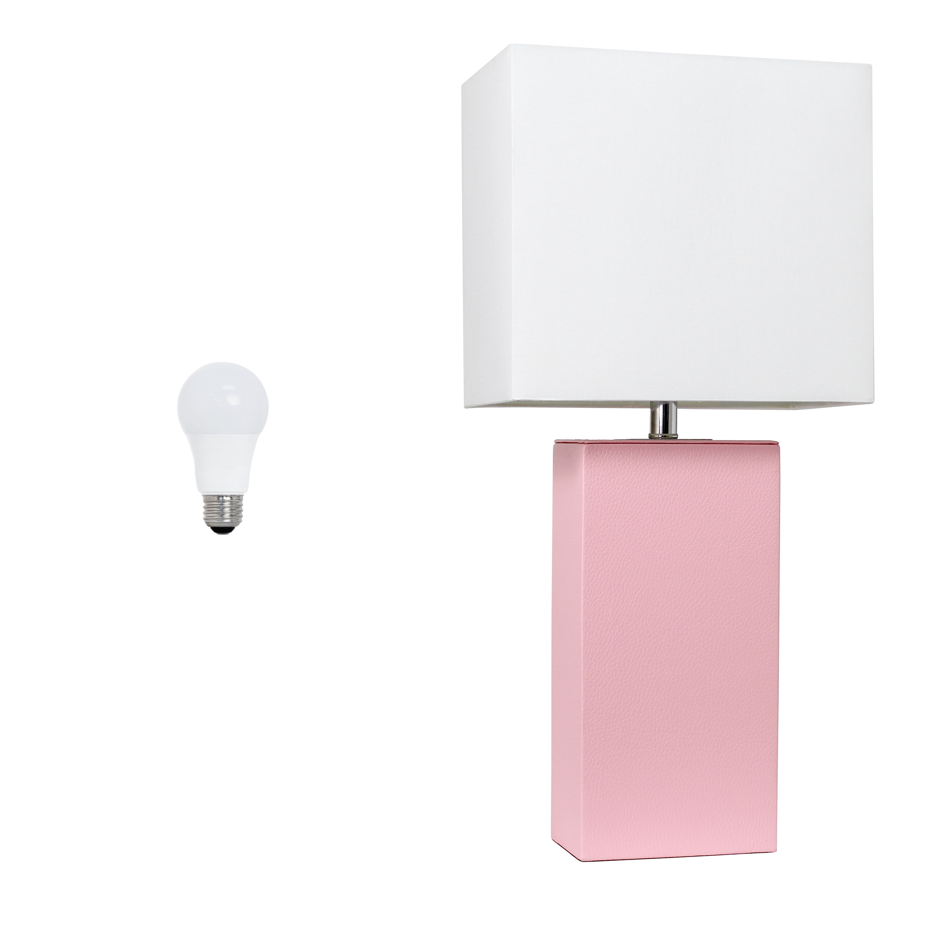 Lalia Home 21" Leather Modern Bedside Table Lamp with LED Bulb, Pink