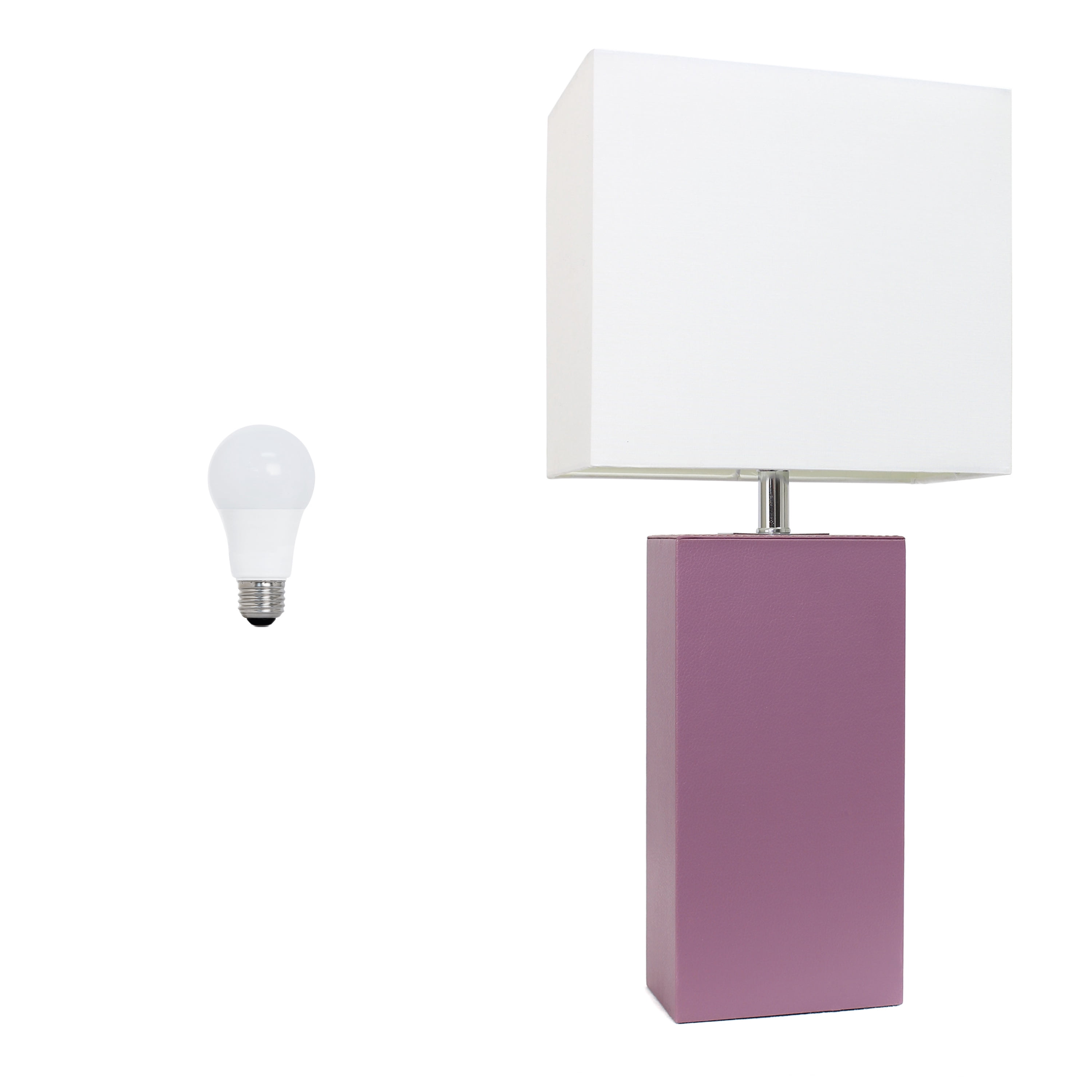 Lalia Home 21" Leather Modern Bedside Table Lamp with LED Bulb, Purple