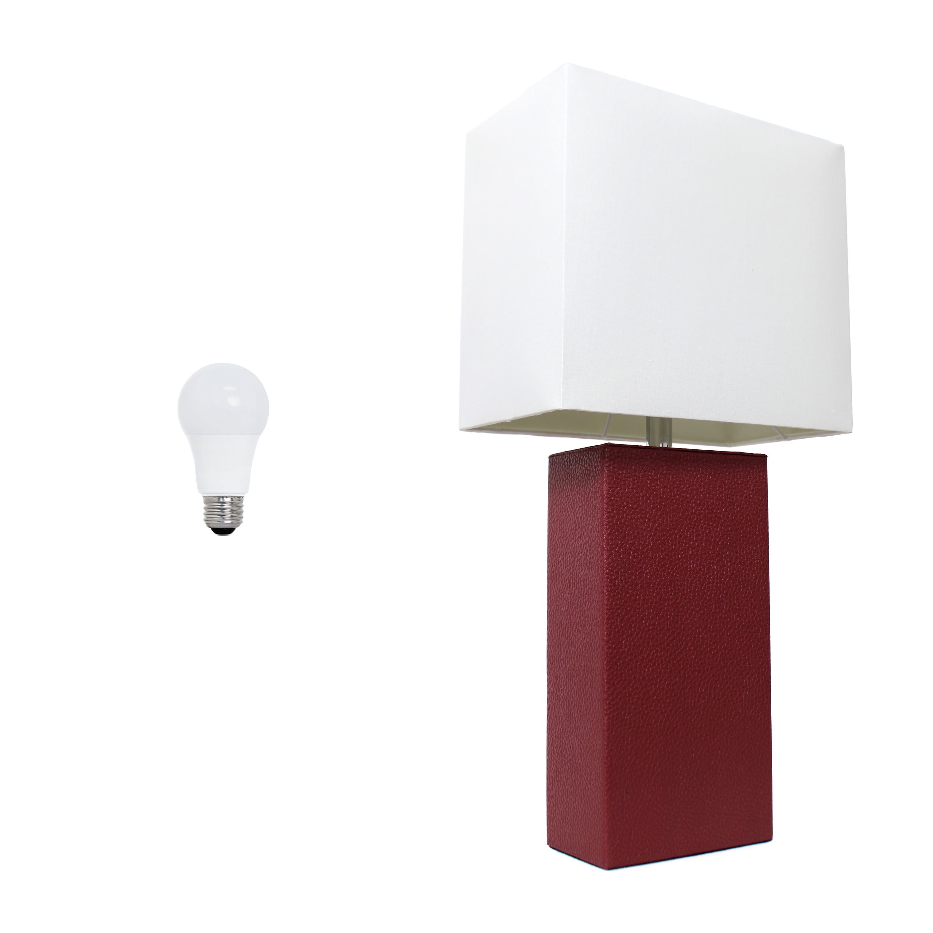 Lalia Home 21" Leather Modern Bedside Table Lamp with LED Bulb, Red
