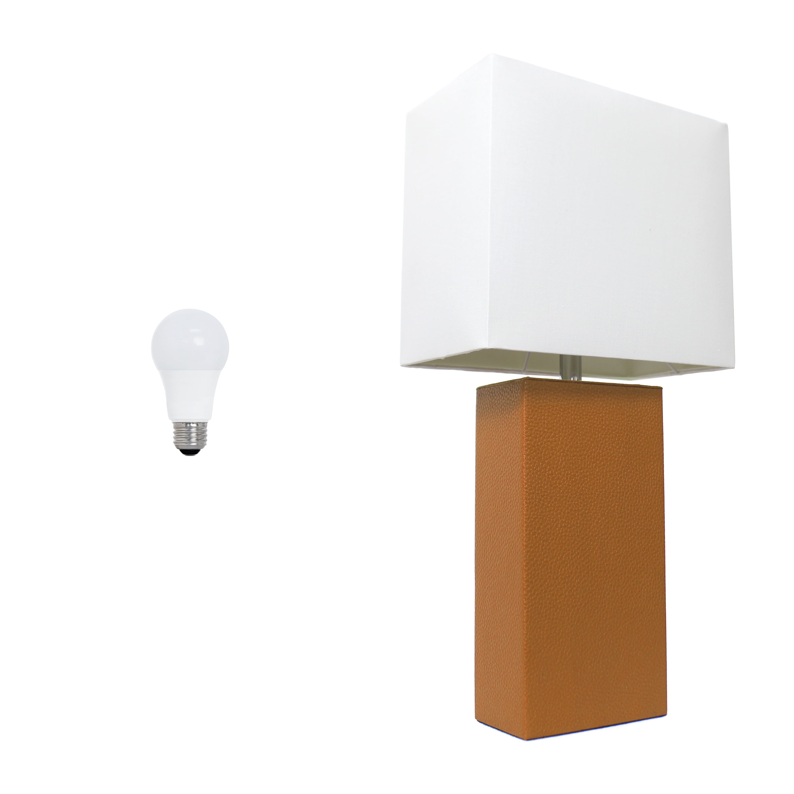 Lalia Home 21" Leather Modern Bedside Table Lamp with LED Bulb, Tan