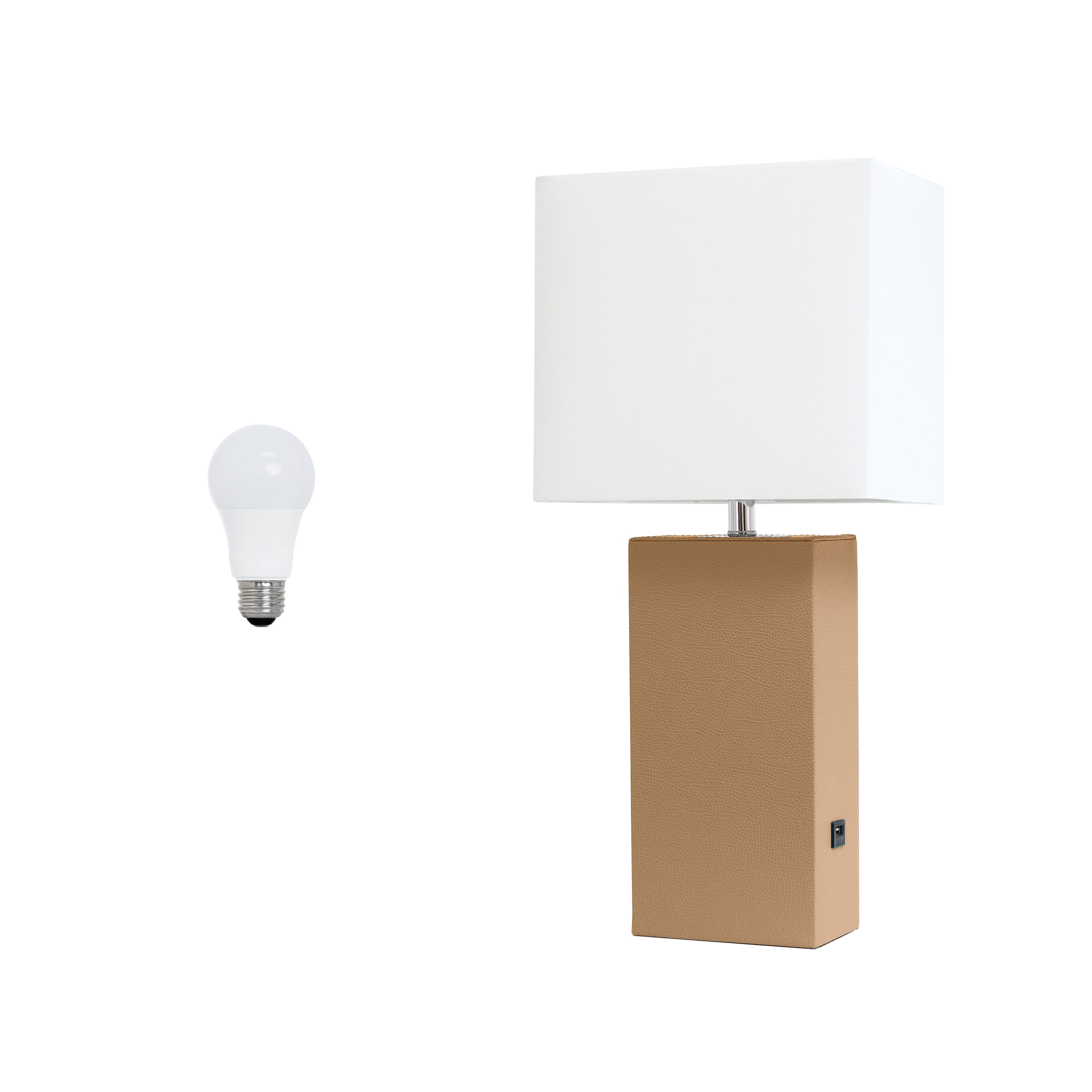 Lalia Home 21" Leather Modern Bedside Table Lamp with USB Port and LED Bulb, Beige