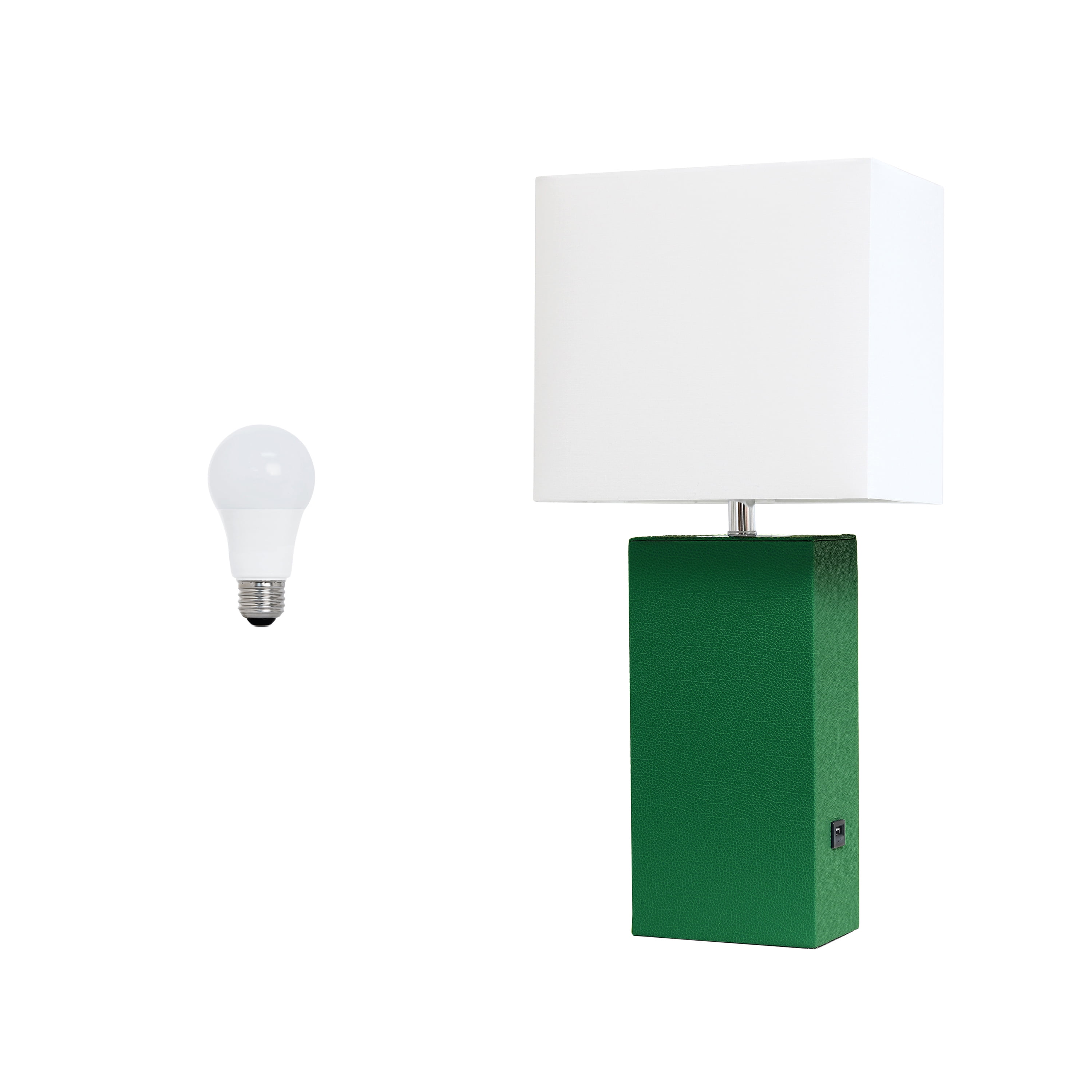 Lalia Home 21" Leather Modern Bedside Table Lamp with USB Port and LED Bulb, Green
