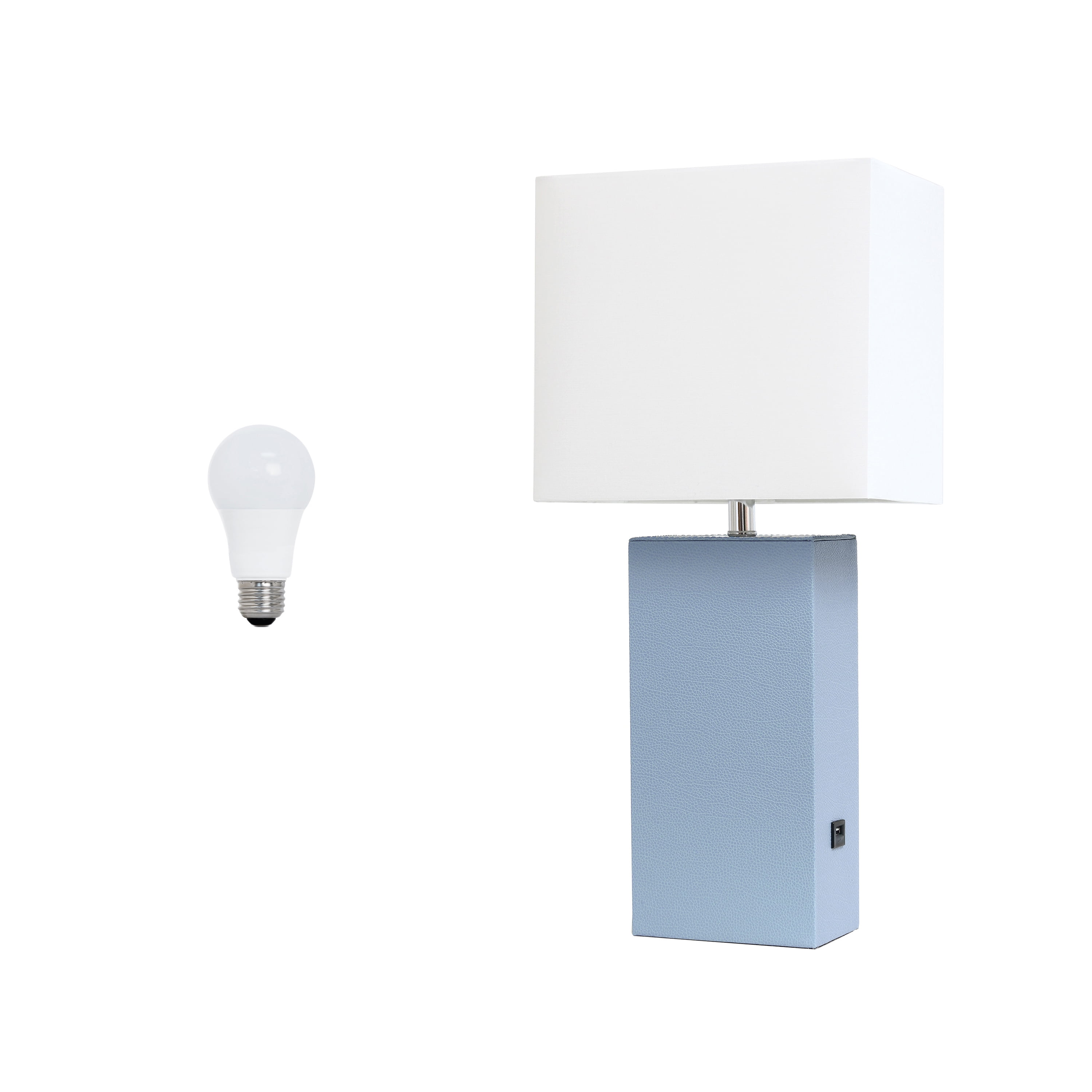 Lalia Home 21" Leather Modern Bedside Table Lamp with USB Port and LED Bulb, Periwinkle