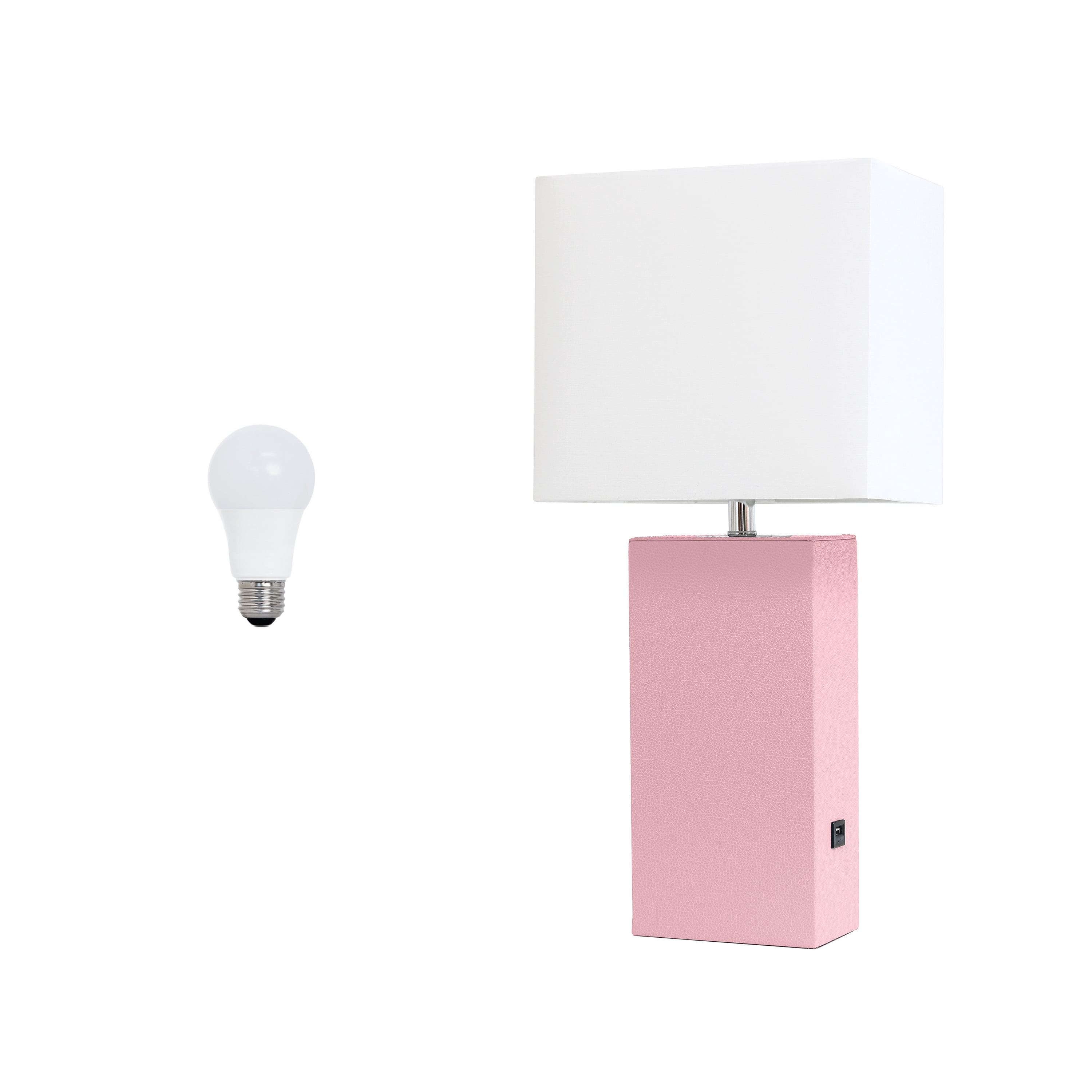 Lalia Home 21" Leather Modern Bedside Table Lamp with USB Port and LED Bulb, Pink
