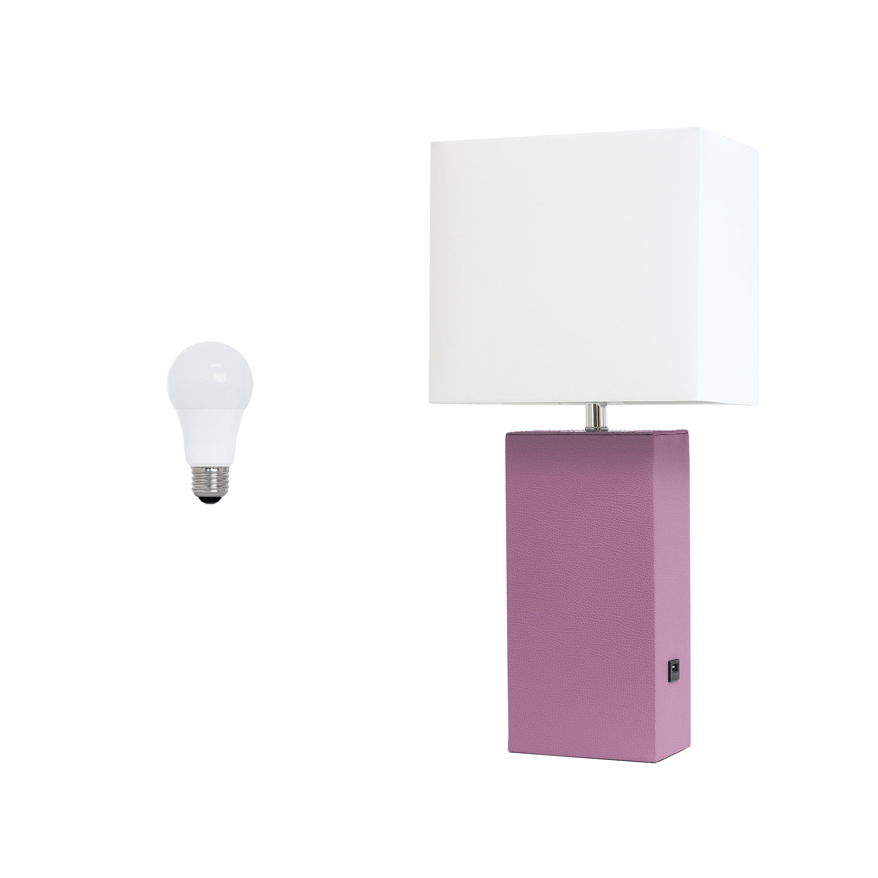 Lalia Home 21" Leather Modern Bedside Table Lamp with USB Port and LED Bulb, Purple