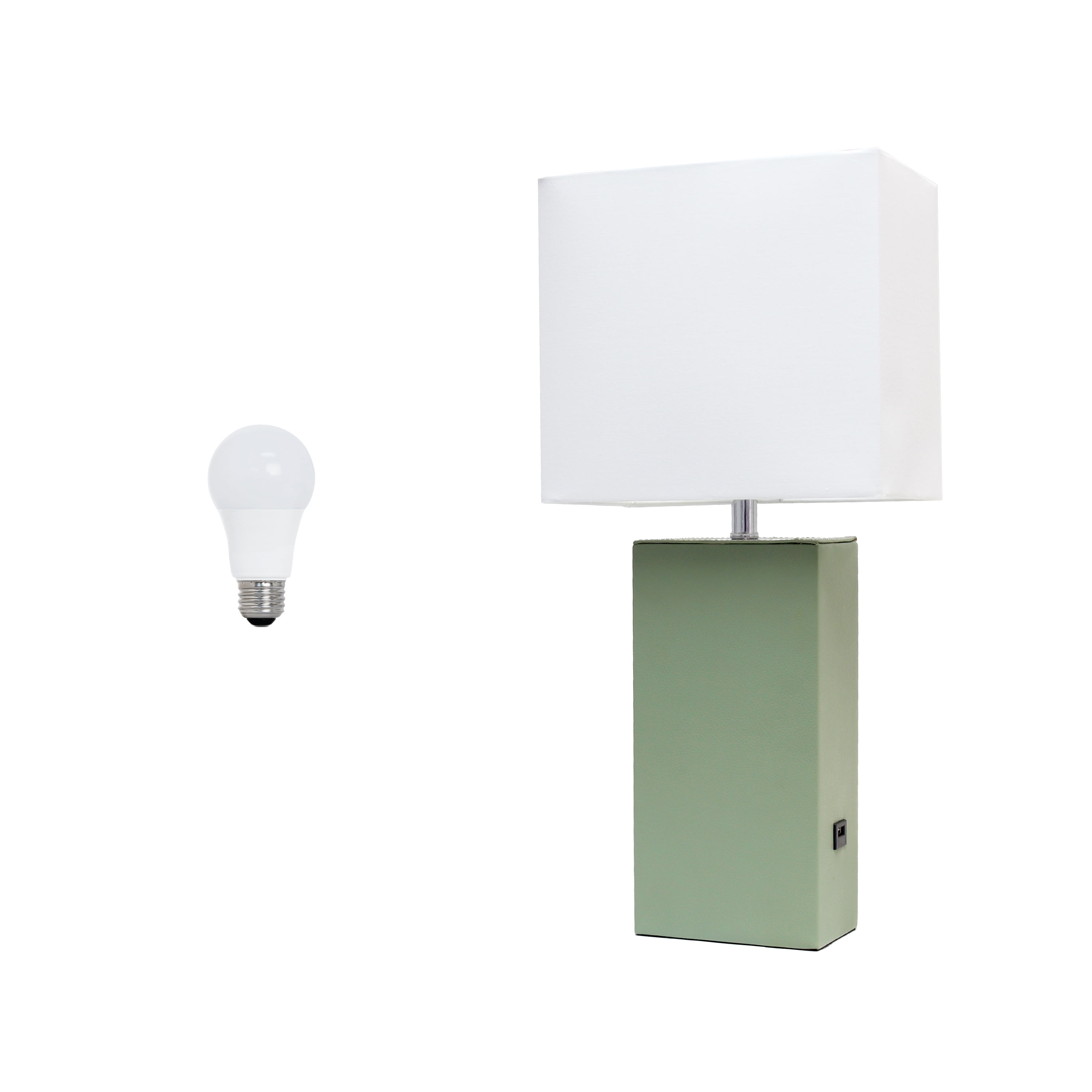Lalia Home 21" Leather Modern Bedside Table Lamp with USB Port and LED Bulb, Sage Green