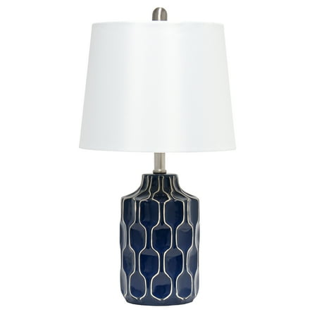 Lalia Home Moroccan Table Lamp with Fabric White Shade, Blue