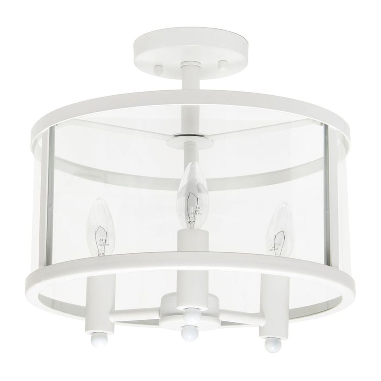 13" White Glass and Metal Semi-Flushmount Ceiling Light