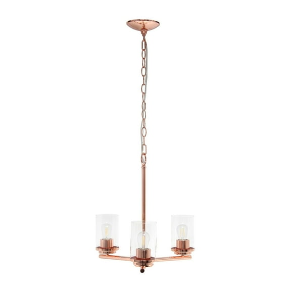 Lalia Home 3-Light 15" Classic Contemporary Clear Glass and Metal Hanging Pendant Chandelier for Kitchen Island Foyer Hallway Living Room Den Dining Room, Rose Gold